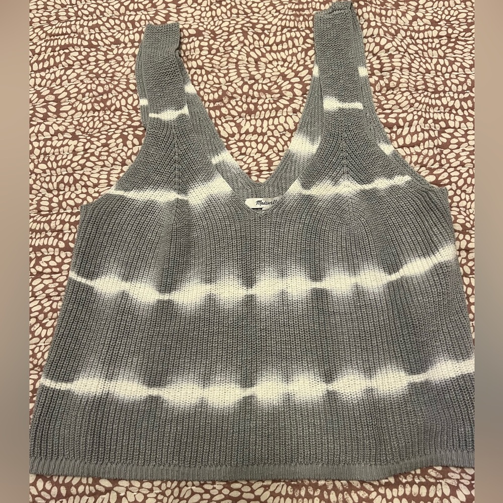 Madewell Gray and White Striped Tank Top